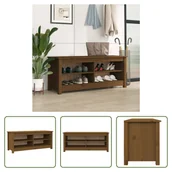 Szafki na buty - The Living Store Ławka na buty miodowy brąz 110x38x45,5 cm lite drewno sosnowe - miniaturka - grafika 1