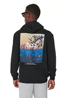 Bluzy męskie - Trendyol Męska bluza z kapturem z nadrukiem krajobrazowym, czarna, M, Czarny, M - miniaturka - grafika 1