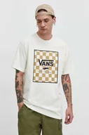 Koszulki męskie - Vans t-shirt bawełniany męski kolor beżowy z nadrukiem - miniaturka - grafika 1