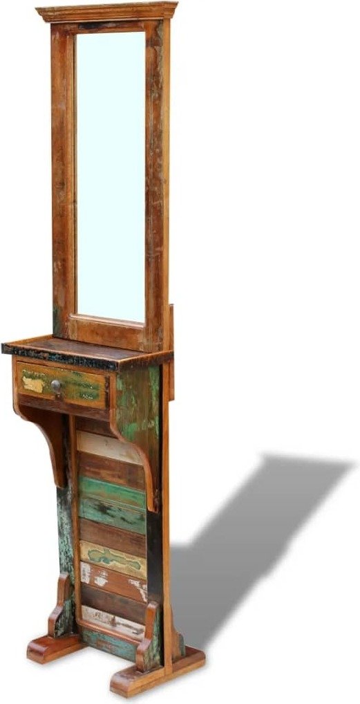 vidaXL Lustro na wieszak na płaszcze ze starego drewna 47x23x180 cm - Lustro na wieszak na płaszcze - Lustro do przedpokoju - Lustro w stylu retro - Lustro łazienkowe