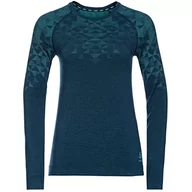 Koszulki i topy damskie - Odlo Damski top Kinship ciepły L/S Base Layer, Blue Wing Turkusowy Melange, S - miniaturka - grafika 1