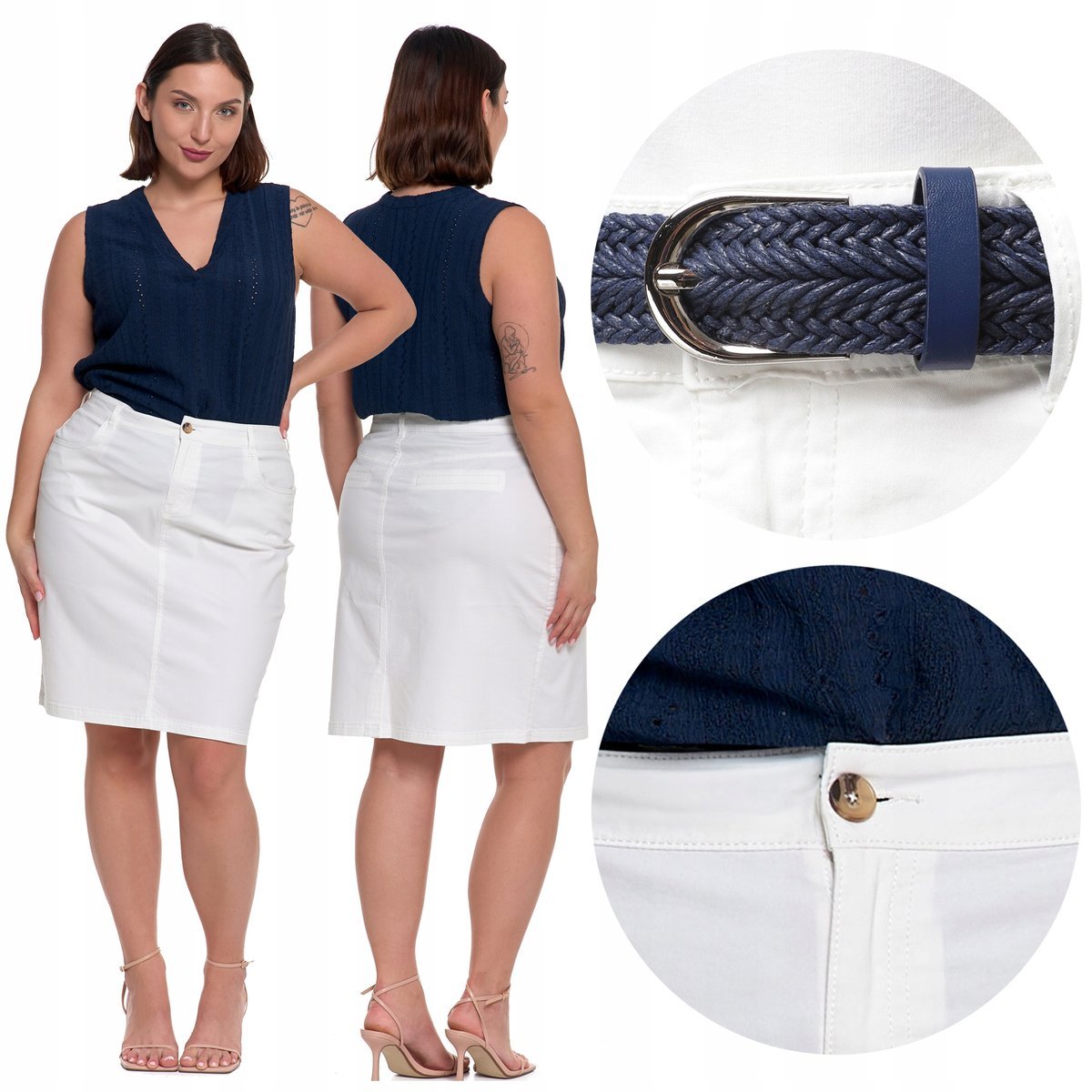 Biała SPÓDNICA DAMSKA z PASKIEM Dopasowana Modna Klasyczna MORAJ r. XL