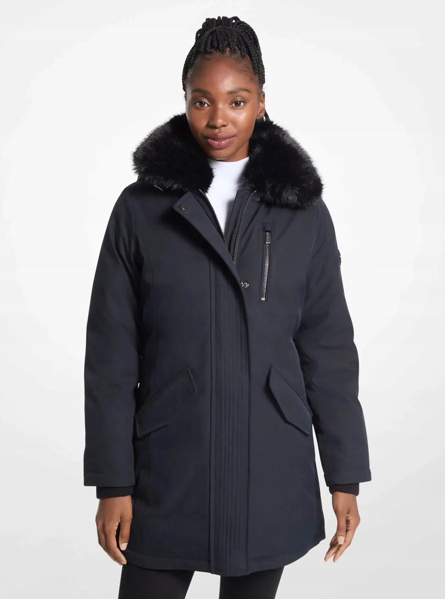 MICHAEL KORS KURTKA DAMSKA PARKA Z POLIESTREM BEZ WZORU NIEBIESKA M QAA*