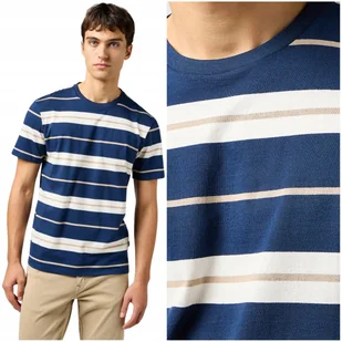 Wrangler STRIPE TEE Iris granatowa bawełniana koszulka t-shirt w paski L - Koszulki męskie - miniaturka - grafika 1
