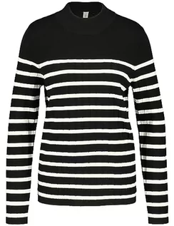 Swetry damskie - Gerry Weber Damski sweter z delikatnej dzianiny z długim rękawem sweter z długim rękawem okrągły dekolt sweter w paski, czarny/ecru/biały kółeczko, 42 - grafika 1