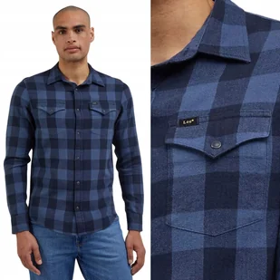 Lee CLEAN WESTERN SHIRT Deep Waters KOSZULA W KRATĘ ZATRZASKI REGULAR XXL - Koszule męskie - miniaturka - grafika 1