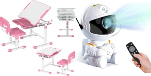 Mozos Mozos Biurko dziecięce + krzesło z regulacją dla dzieci 2-12 lat DC-SET-PINK + Laserowy projektor gwieździstego nieba HR-F2 - Biurka dla dzieci - miniaturka - grafika 1