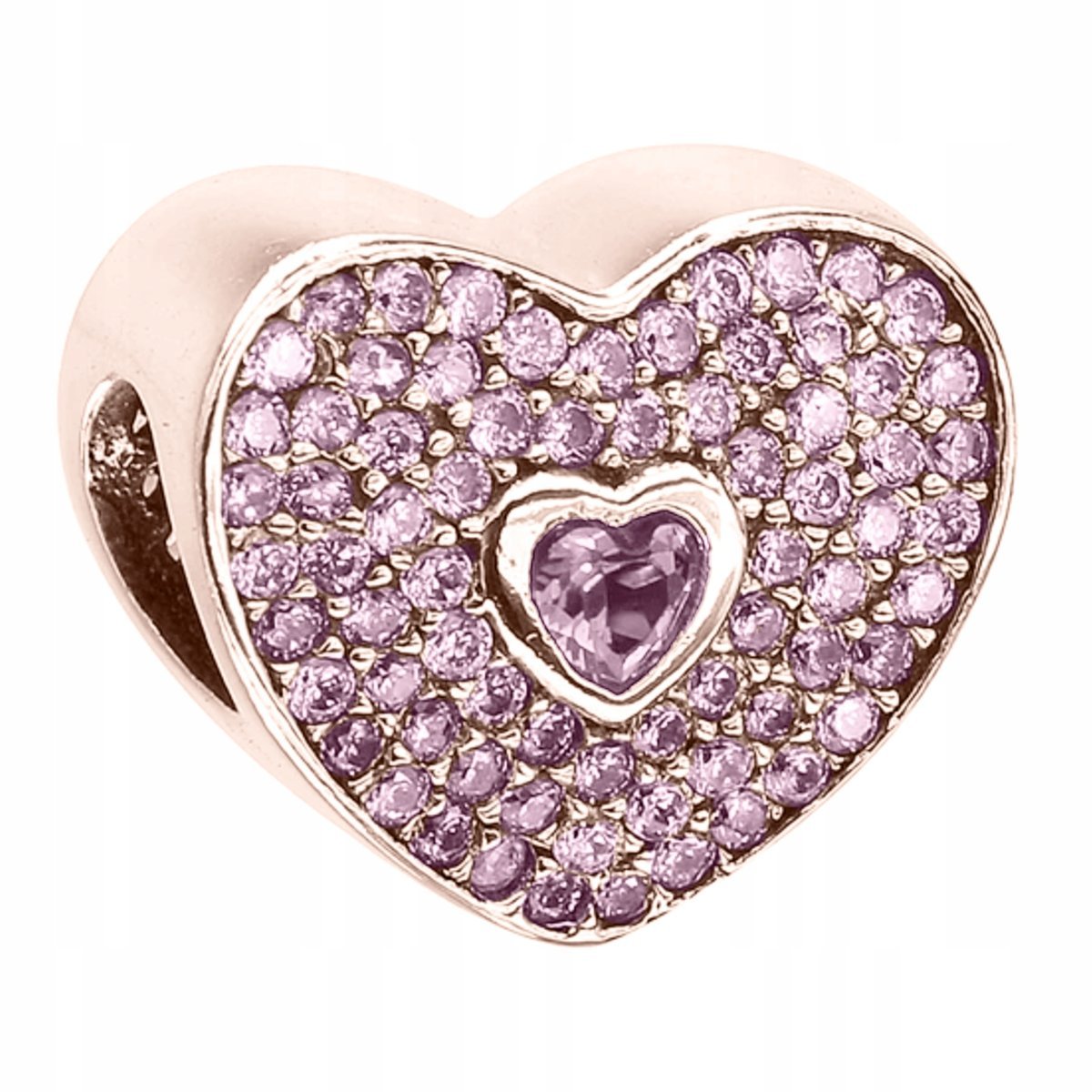 Charms Pozłacany Kryształowe Serce Różowe Cyrkonie Kryształy SREBRO 925