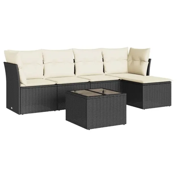 Zestaw wypoczynkowy rattanowy czarny 234x117x69 cm, kremowe poduszki