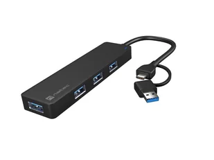 Hub USB-C 4 porty Mayfly czarny + adapter USB-A - Huby USB - miniaturka - grafika 1