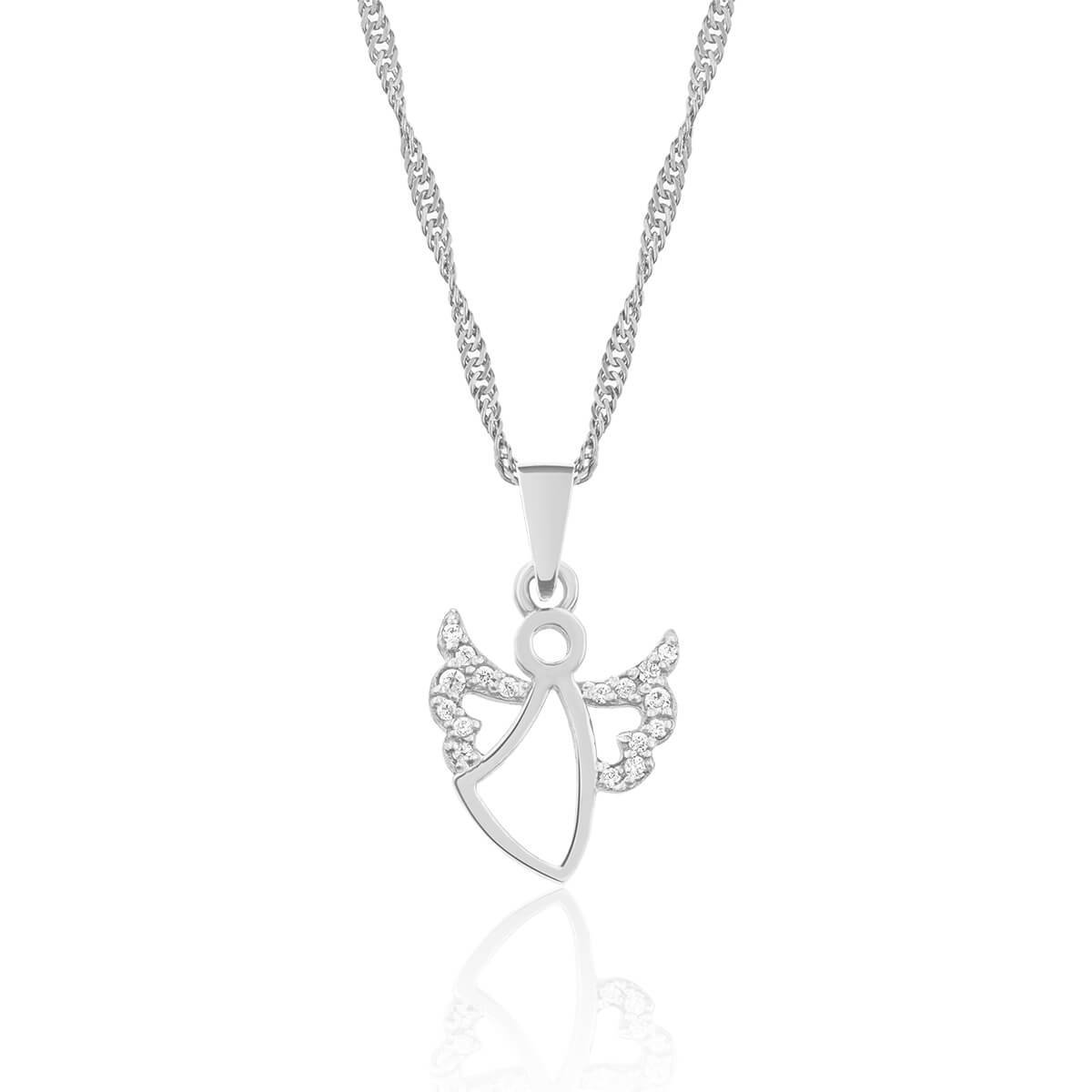 Srebrny wisiorek aniołek z cyrkoniami