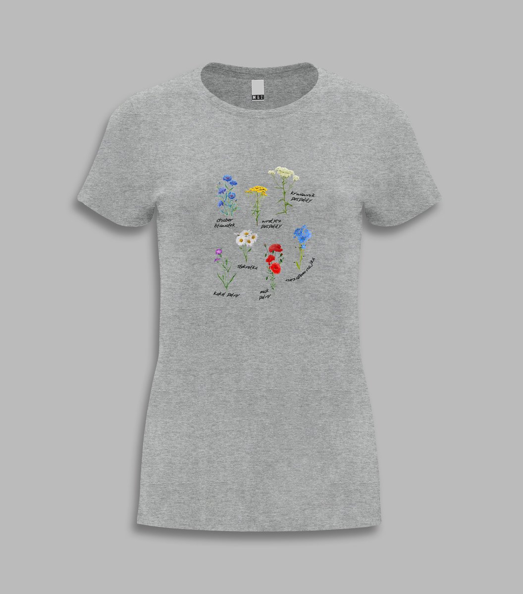 Koszulka damska t-shirt damski na prezent Polska KWIATY POLNE Szary M
