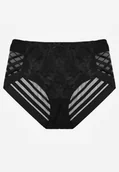 Majtki damskie - Czarne Majtki Figi z Wysokim Stanem Zdobione Koronką i Siateczką Helieth - miniaturka - grafika 1