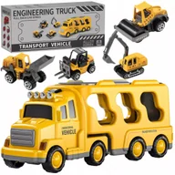 Zabawki zdalnie sterowane - Zestaw laweta transportowa autka budowlane koparka dźwięk światło SX700-10 - miniaturka - grafika 1