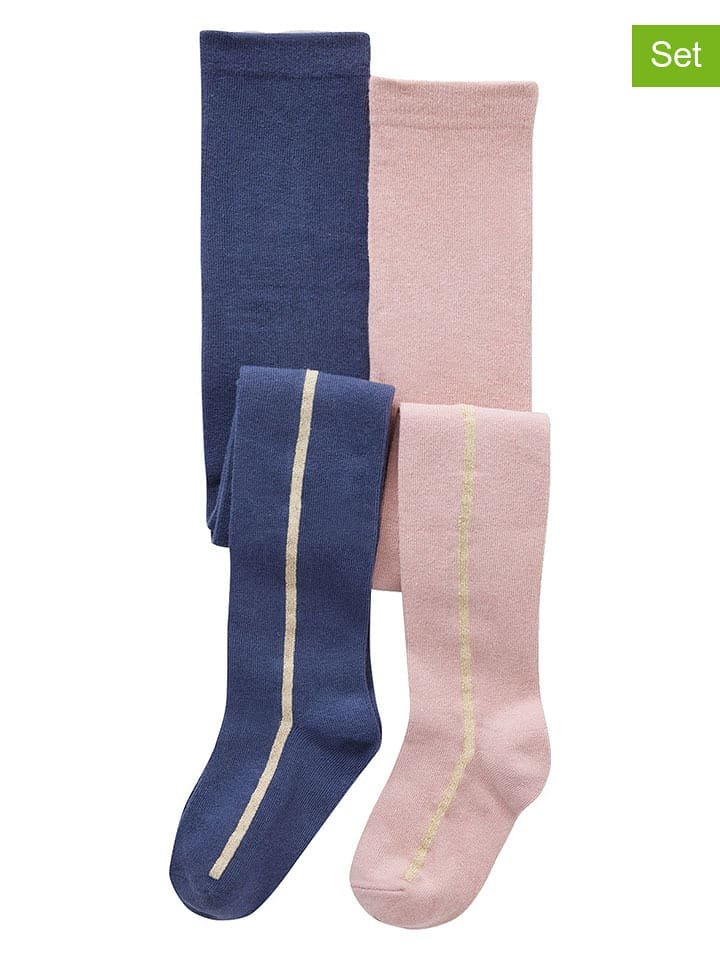 vertbaudet Rajstopy (2 pary) w kolorze jasnoróżowo-granatowym