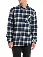 Koszule męskie - Replay Koszula męska regular fit, 010 Blue/Black/Natural White, M - miniaturka - grafika 1