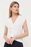 Bluzki damskie - Marella bluzka z domieszką jedwabiu kolor biały - miniaturka - grafika 1