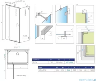 Radaway Essenza Pro Brushed Copper Kdj+S kabina 70x90x70cm lewa szczotkowana miedź 10097390-93-01L/10098070-01-01/10098070-01-01 - Kabiny prysznicowe - miniaturka - grafika 2
