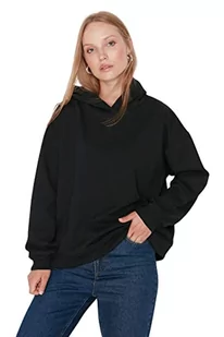 Trendyol Damska bluza z kapturem jednokolorowa, luźna, czarna, S, Czarny - Bluzy damskie - miniaturka - grafika 1