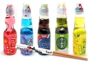 Zeataw japońskich lemoniad RAMUNE 5 smaków + pałeczki - Napoje gazowane - miniaturka - grafika 1