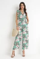Kombinezony - Miętowy Bawełniany Kombinezon z Długimi Nogawkami w Kwiatowy Wzór Daina - miniaturka - grafika 1