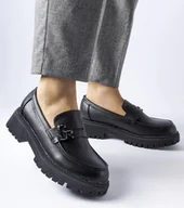 Mokasyny damskie - Czarne klasyczne mokasyny z klamerką Francesca-40 - miniaturka - grafika 1