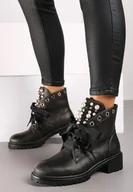 Botki damskie - Srebrne Botki z Językiem Ozdobionym Perełkami i Cyrkoniami Jovirra - miniaturka - grafika 1