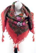 Apaszki i szaliki damskie - WIELOKOLOROWA CHUSTA APASZKA Z FRĘDZLAMI ETNO - miniaturka - grafika 1