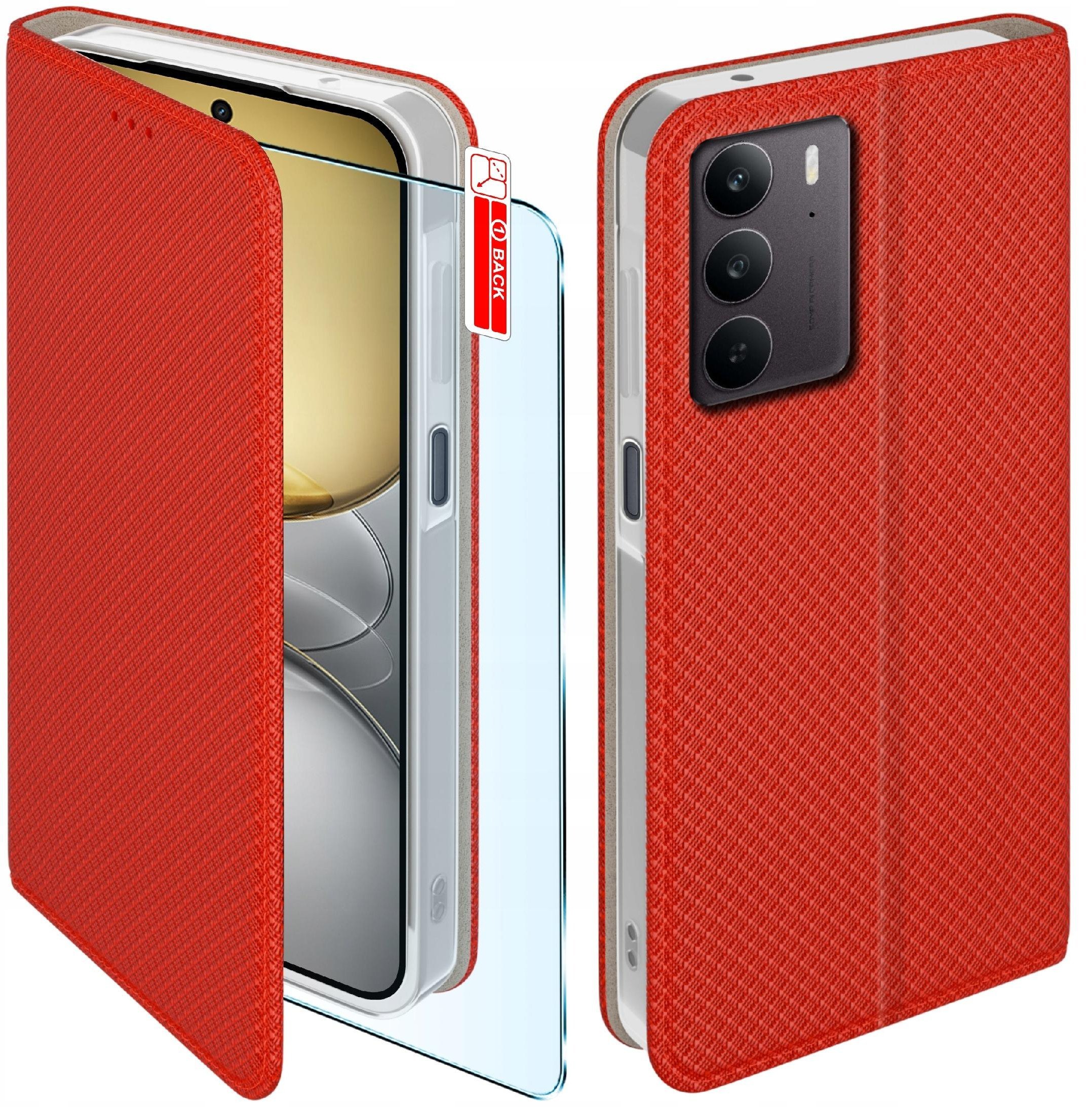 Etui z klapką do Realme C75 Zamykane Czerwone Futerał + Szkło 9H