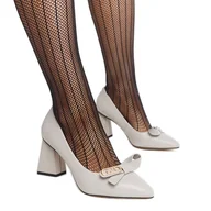 Czółenka - Szare skórzane czółenka na słupku Vinceza - miniaturka - grafika 1