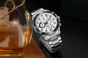 Zegarek Srebrny elegancki zegarek męski bransoleta duży solidny Perfect CH02M - Zegarki męskie - miniaturka - grafika 4