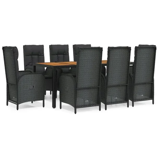 Zestaw mebli ogrodowych z rattanem PE, czarny, stół 190x90x75 cm, krzesł