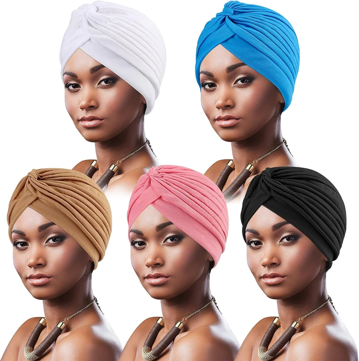 TURBAN 5 SZTUK DAMSKI AFRYKAŃSKI WĘZEŁ CZAPKA OPASKA NA GŁOWĘ ELASTYCZNA