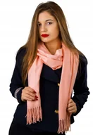 Apaszki i szaliki damskie - SZAL DAMSKI CHUSTA DUŻY GŁADKI FRĘDZLE Łososiowy - miniaturka - grafika 1