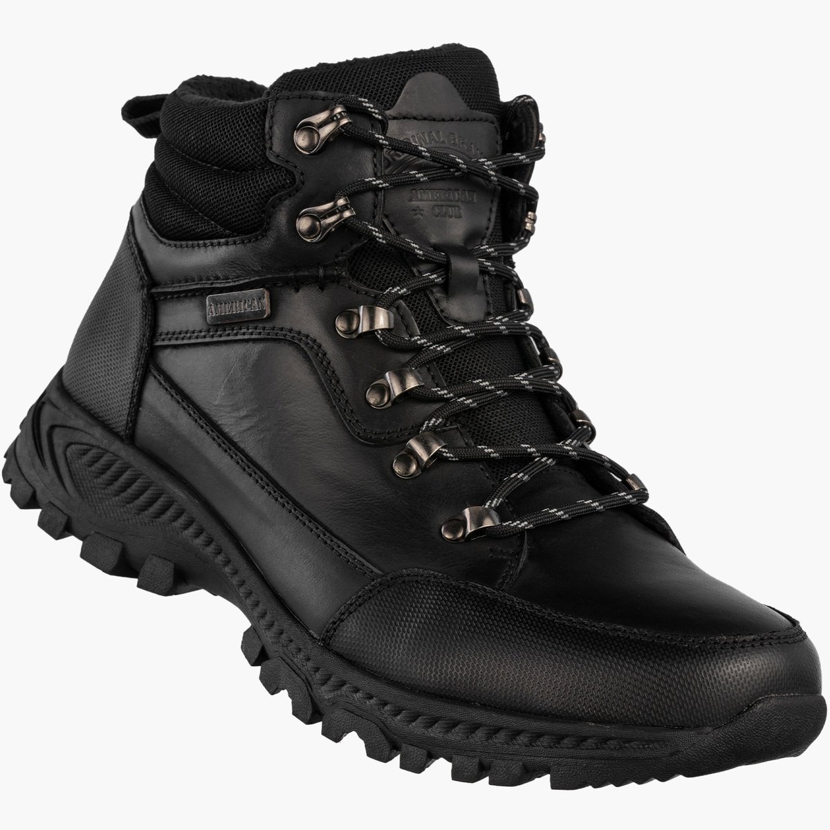 Trzewiki Męskie Skórzane Buty Ocieplane Wygodne Zimowe Czarne American Club Czarny 44