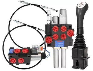 Rozdzielacz hydrauliczny PRESKO 2-sekcyjny 40l z elektrozaworem działającym jako trzecia sekcja oraz joystickiem - Akcesoria do hydrauliki siłowej - miniaturka - grafika 1