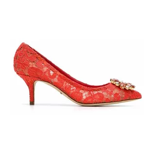 Czółenka - Dolce & Gabbana, Obcasy uroczy koronki satyna + Czerwony, female, - grafika 1