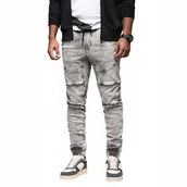 Spodnie męskie - Męskie joggery spodnie jeansowe modne szare ściągacze OM-PADJ-0243 V4 r XL - miniaturka - grafika 1
