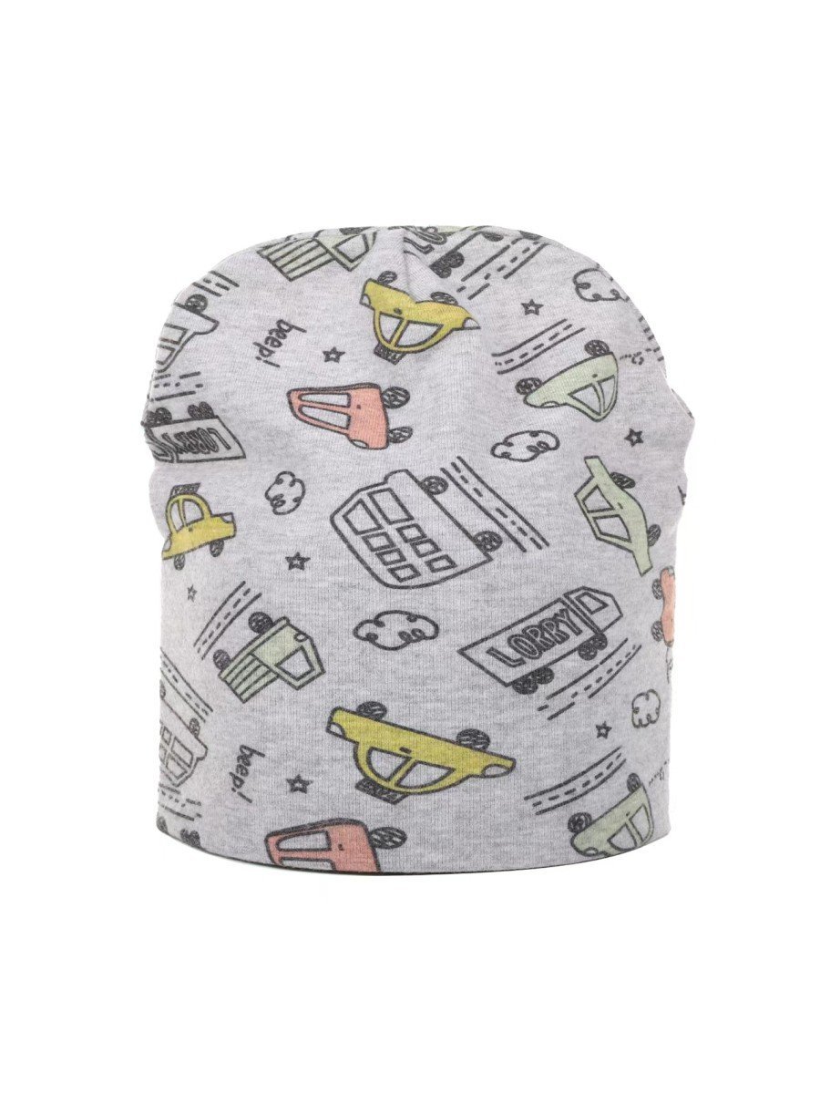 Chłopięca czapka bawełniana w autka jasnoszara Be Snazzy r.52/54