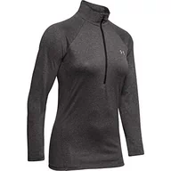 Swetry damskie - Under Armour Damski sweter Tech Solid zamek błyskawiczny do połowy zamka Szary Carbon Heather (090)/srebro metaliczne XS 1320126-090-X-Small - miniaturka - grafika 1