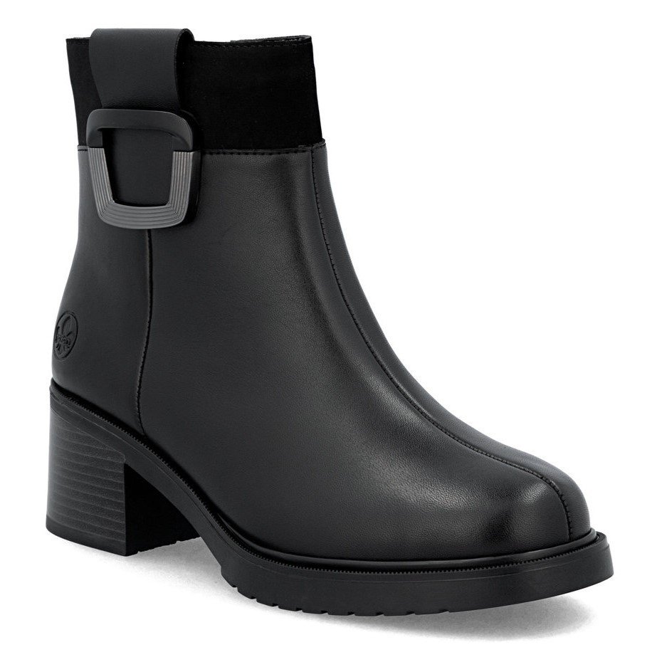 Botki damskie ocieplane czarne Rieker Y5253 zimowe skórzane na obcasie-39