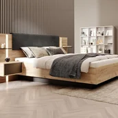 Meble do sypialni - Łóżko z szafkami nocnymi 160 x 200 cm - Z diodami LED - Kolory: Naturalny i antracyt - ELYNIA - miniaturka - grafika 1