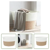 Kosze na bieliznę - The Living Store Kosz na pranie brązowo-biały Ø60x36 cm bawełna - miniaturka - grafika 1