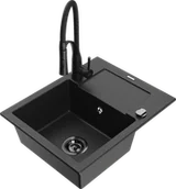 Zlewozmywaki z baterią - Mexen Enzo zlewozmywak granitowy 1-komorowy z ociekaczem i baterią kuchenną Aster, czarny/srebrny metalik - 6506-73-73450-70-B - miniaturka - grafika 1