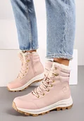 Botki damskie - Różowe Botki Śniegowce w Trekkingowym Stylu na Grubej Podeszwie Elorene - miniaturka - grafika 1