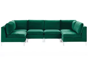 Beliani Sofa modułowa 6-osobowa welurowa zielona EVJA - Sofy i kanapy - miniaturka - grafika 1