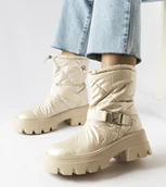 Botki damskie - Beżowe lakierowane śniegowce Ambretta -40 - miniaturka - grafika 1