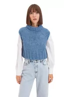 Swetry damskie - Trendyol Damski sweter o regularnym kroju z wiązaniem na szyi, NIEBIESKI, L - miniaturka - grafika 1