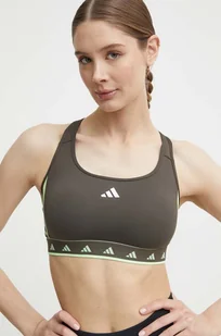 adidas Performance biustonosz sportowy Powerreact Hyperglam kolor zielony IS4499 - Bielizna sportowa damska - miniaturka - grafika 1