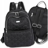 Torebki damskie - Czarny plecak wodoodporny damski pojemny pikowany elegancki srebrne zamki - miniaturka - grafika 1